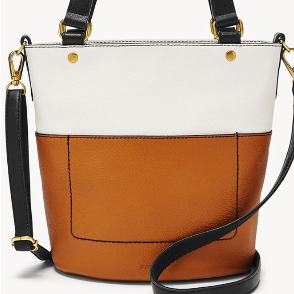 Fossil leather bucket tote new